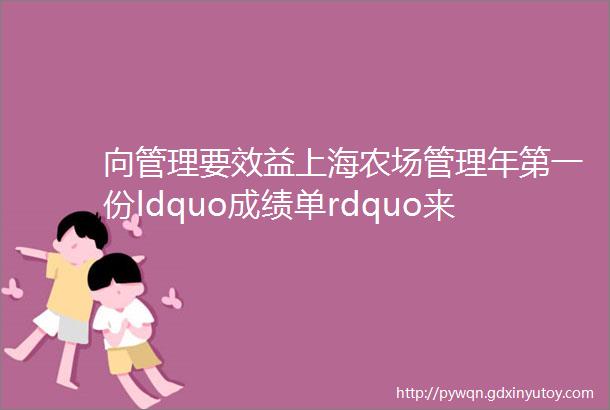 向管理要效益上海农场管理年第一份ldquo成绩单rdquo来了